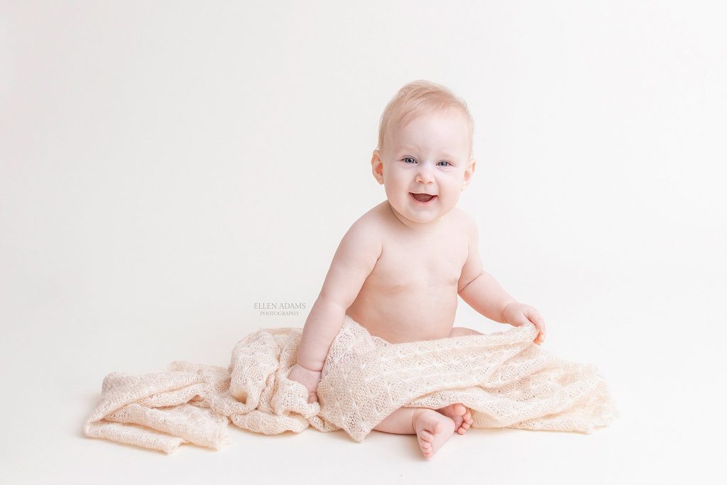 Sweetest sitter session by Ellen Adams Photography image of 8 month old baby.